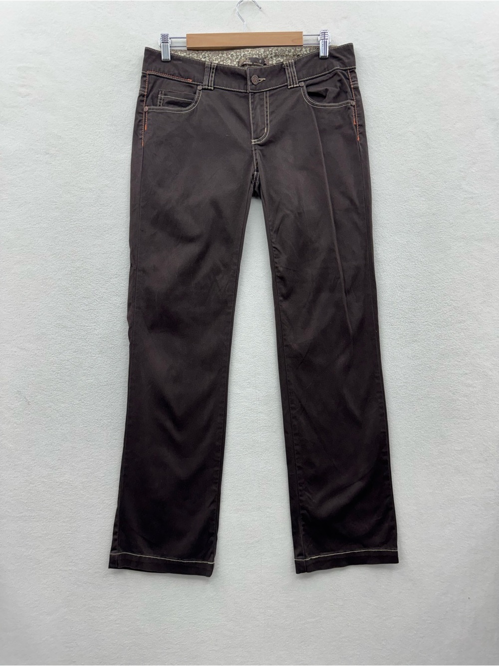 PRANA Women’s 8 Brown W/ White Stitch Jeans Low Rise Organic Cotton